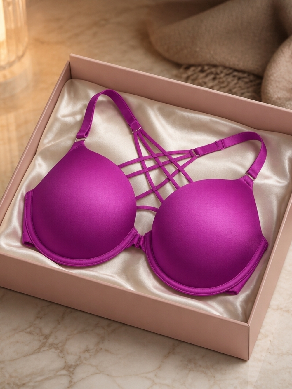 Victoria's Secret 36DD  Front Closure Strappy Criss Cross Back Fuchsia Bra